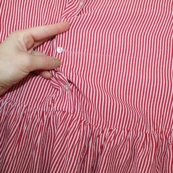 Zara Red Striped Ruffle Tier Hem Blouse - Picture 8 of 8